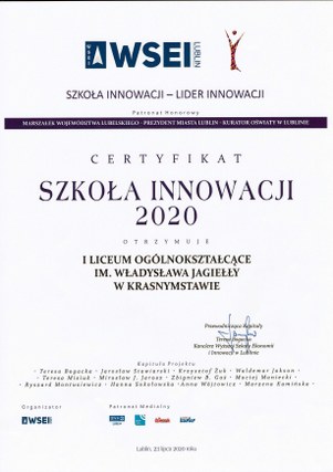 Jagiełło "Szkołą Innowacji 2020"!